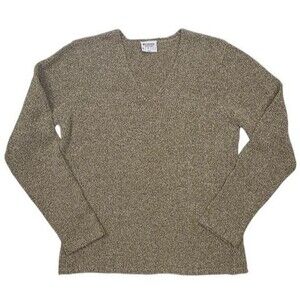 Columbia Bouclé Popcorn Knit V-Neck Outdoor Sweater Tan Marled Soft Cozy M